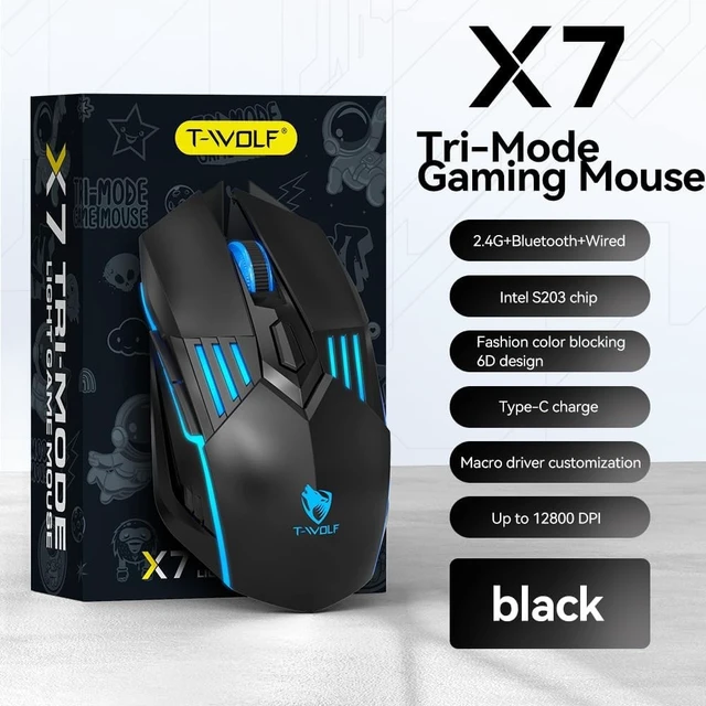 Alt view image 2 of 5 - Wireless Gaming Mouse, Tri-Mode Bluetooth 5.1/2.4G/Wired Gaming Mouse, 12800 DPI RGB Computer Mouse with 7 Programmable Buttons, USB-C Rechargeable Ergonomic PC Gaming Mouse for Laptop Mac Wind