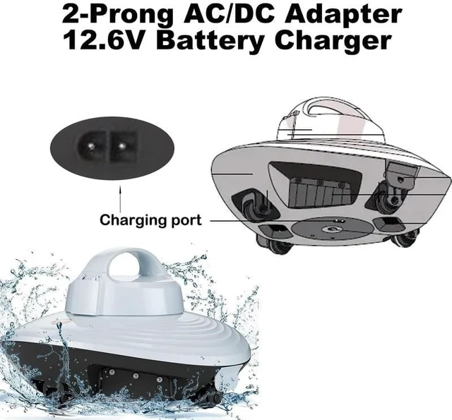 Alt view image 3 of 5 - Guy-Tech 2-Prong 12.6V 1.2A AC/DC Adapter Compatible for Hydrus Seauto Roker+ Plus SE PC03 for Aiper Scuba SE Grennix RKVC-YC003 G900 G905 Cordless Robotic Swimming Pool Vacuum Cleaner MX20Z-1261200