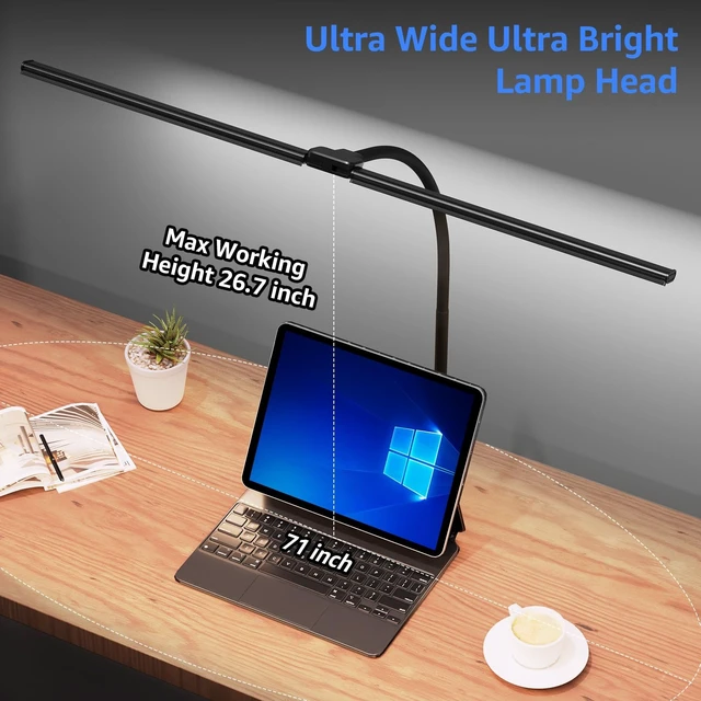 Alt view image 3 of 5 - ShineTech LED Desk Lamp for Home Office, 5000K Bright Double Head Architect Task Lamps with Clamp, Dimmable Adjustable Flexible, Black
