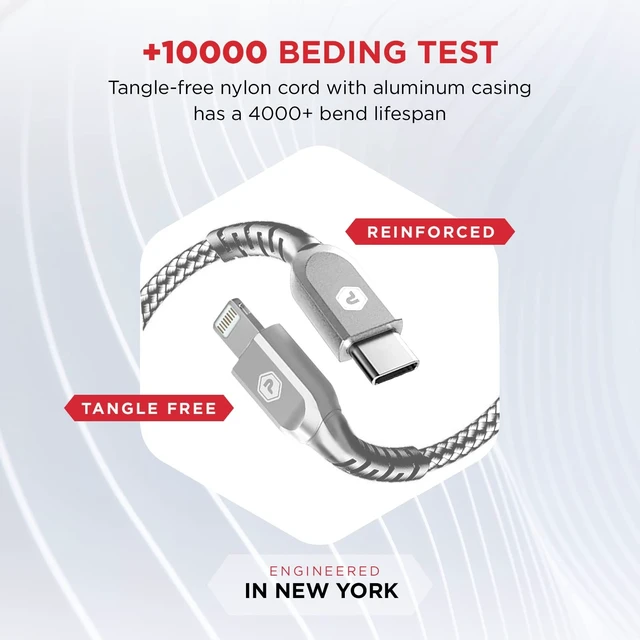 Alt view image 5 of 5 - POWERPEAK USB-C to Lightning Cable, 6ft Braided Nylon Metallic iPhone Charger Cord, (MFi Certified) Sync Cable Compatible with iPhone Lightning Port Devices ^^ Silver