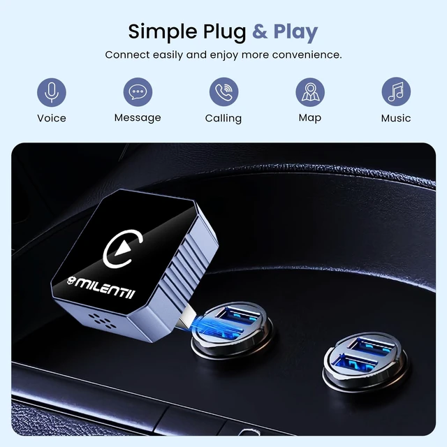 Alt view image 4 of 5 - MILENTII Wireless CarPlay Adapter for iPhone 6+ & Android Auto, 2-in-1 CarPlay Wireless Adapter with Bluetooth 5.0, 2.4/5.8GHz WiFi, USB-A & USB-C, Plug & Play, Auto Reconnect, Dark Blue