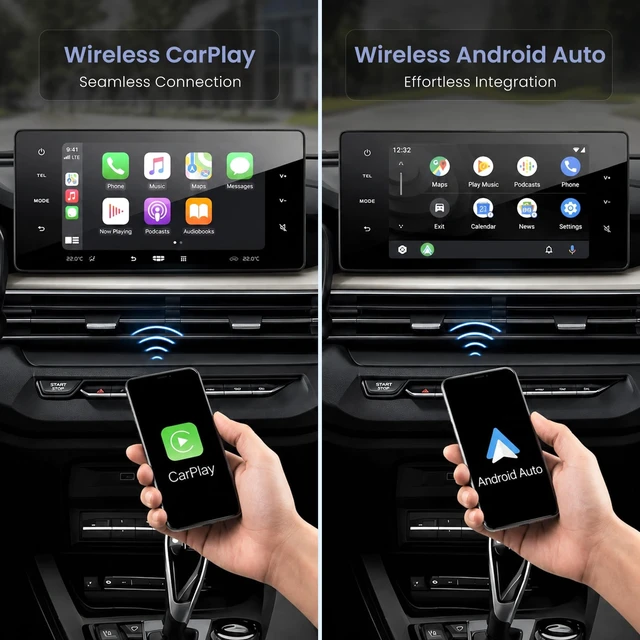 Alt view image 5 of 5 - MILENTII Wireless CarPlay Adapter for iPhone 6+ & Android Auto, 2-in-1 CarPlay Wireless Adapter with Bluetooth 5.0, 2.4/5.8GHz WiFi, USB-A & USB-C, Plug & Play, Auto Reconnect, Dark Blue