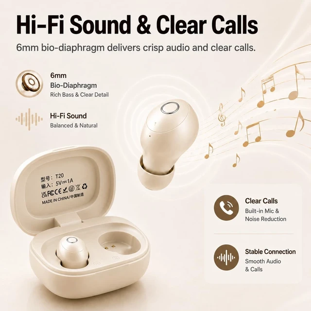 Alt view image 4 of 5 - CUAUUO Invisible Earbuds for Small Ears, Super Light Mini Sleeping Headphones with Bluetooth 5.4, 30H Battery Case for Side Sleepers Office Gym Skin