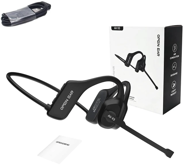 Main image of ossez Trucker Headset, Open Ear Air X3 Bone Conduction Headset with Mic, Dual Connect Wireless Headphones, Noise Cancelling with Mute Button Black
