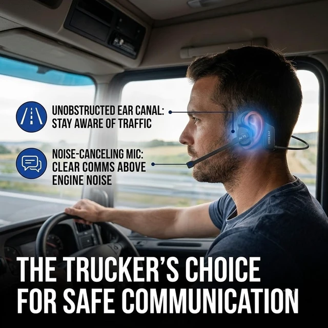 Alt view image 4 of 5 - ossez Trucker Headset, Open Ear Air X3 Bone Conduction Headset with Mic, Dual Connect Wireless Headphones, Noise Cancelling with Mute Button Black
