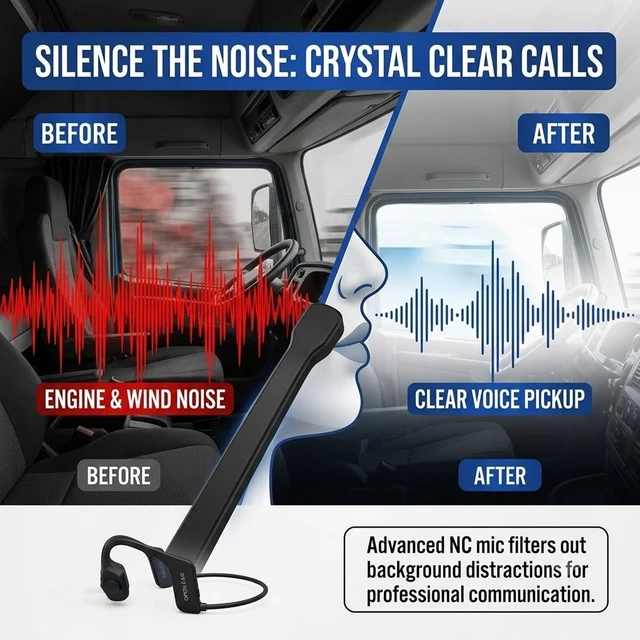 Alt view image 5 of 5 - ossez Trucker Headset, Open Ear Air X3 Bone Conduction Headset with Mic, Dual Connect Wireless Headphones, Noise Cancelling with Mute Button Black