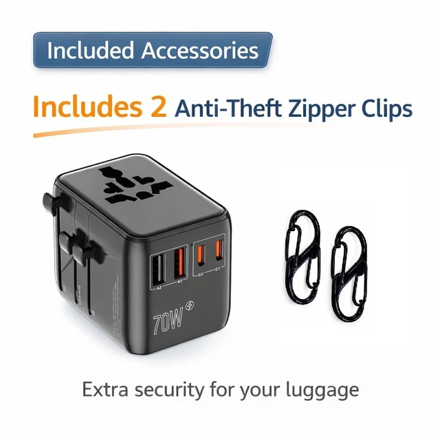 Alt view image 2 of 5 - GaN 70W International Travel Adapter 6-in-1 for US/JP, EU, UK, AU