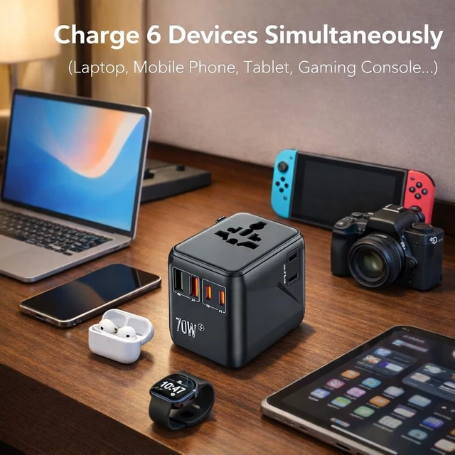 Alt view image 4 of 5 - GaN 70W International Travel Adapter 6-in-1 for US/JP, EU, UK, AU