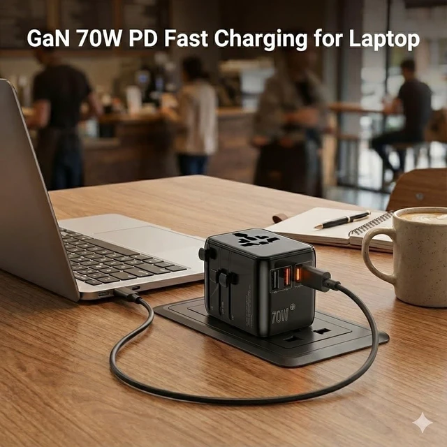 Alt view image 5 of 5 - GaN 70W International Travel Adapter 6-in-1 for US/JP, EU, UK, AU