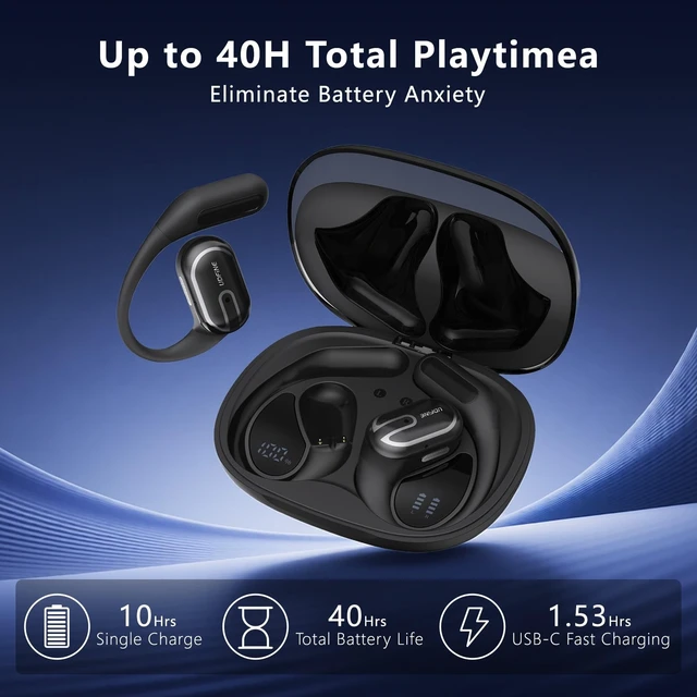 Alt view image 3 of 5 - UDFINE Open-Ear Headphones, Adjustable Ear Hooks, Ultra-Comfort, Snug Fit, Powerful Sound, Clear Calls, IPX6, 40H Playtime, Bluetooth 5.4 Wireless Earbuds, Multipoint Connection, OpenFit (Black