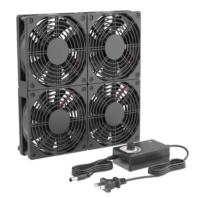 Main image of Eiovnur Adjustable Speed 4 Fans Cooling Pad, 4x120mm Computer Fan with AC Power Speed Controller Cooling for Game Console Laptop Router Network Cabinet