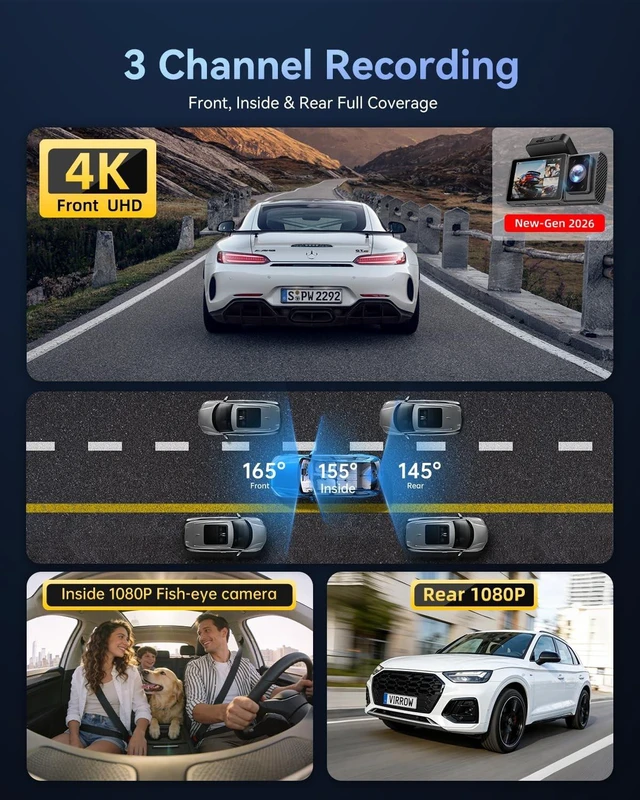 Alt view image 2 of 5 - Winail Dash Cam Front and Rear: 4K 3 Channel Dashcam for Car Free 64GB Card