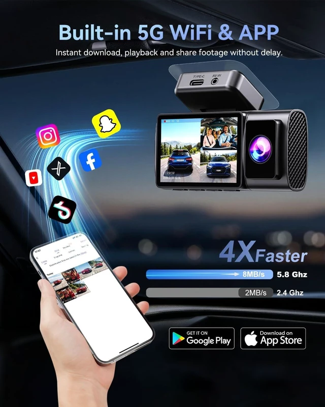 Alt view image 3 of 5 - Winail Dash Cam Front and Rear: 4K 3 Channel Dashcam for Car Free 64GB Card