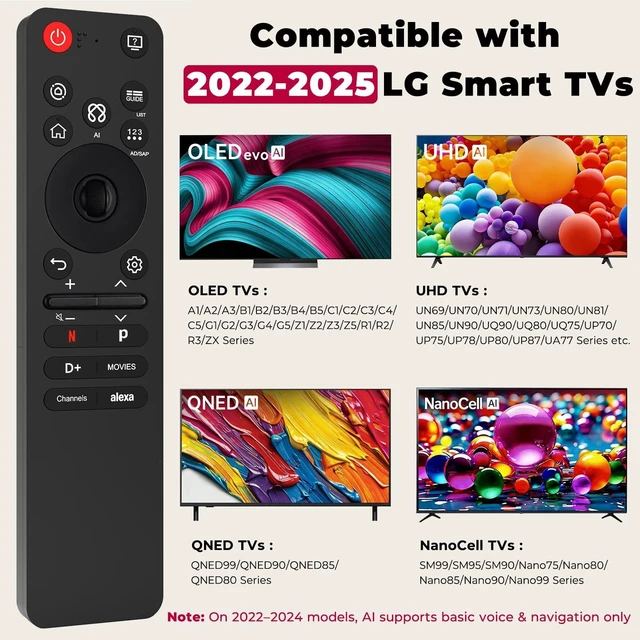 Alt view image 3 of 5 - Replacement AI Magic Remote for LG Smart TV, Voice & Pointer Universal Remote Control for 20222025 LG OLED QNED NanoCell UHD 4K 8K TVs, Compatible with MR25GA /MR24GA/MR23GA/MR22GA