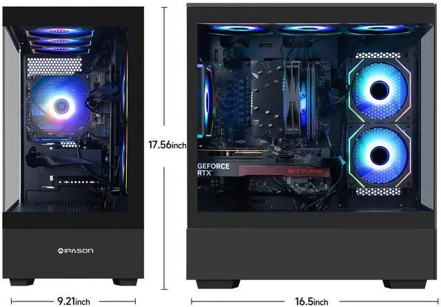 Alt view image 4 of 7 - IPASON Xelra Gaming Desktop PC,AMD Ryzen5 9600X,Geforce RTX 5060 8G,16GB DDR5,1TB NVMe SSD,Wi-Fi,Windows 11 Home,Black Prebuilt Pc Computer