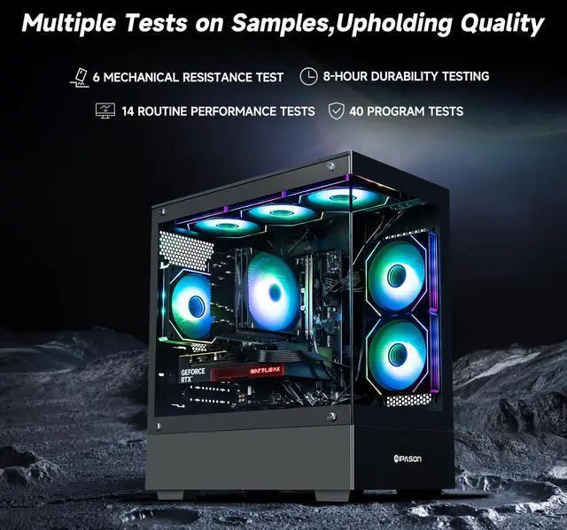 Alt view image 3 of 7 - IPASON Xelra Gaming Desktop PC,AMD Ryzen5 9600X,Geforce RTX 5060 8G,16GB DDR5,1TB NVMe SSD,Wi-Fi,Windows 11 Home,Black Prebuilt Pc Computer