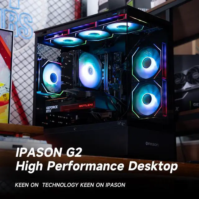 Alt view image 6 of 7 - IPASON Xelra Gaming Desktop PC,AMD Ryzen5 9600X,Geforce RTX 5060 8G,16GB DDR5,1TB NVMe SSD,Wi-Fi,Windows 11 Home,Black Prebuilt Pc Computer