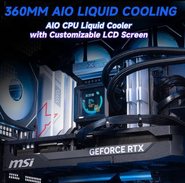 Alt view image 4 of 7 - IPASON Zyron Gaming Desktop, AMD Ryzen7 9800X3D, NVIDIA RTX5080 16G, 32GB DDR5 RAM, 2TB M2 NVMe, Windows 11 ,WIFI, 360mm Liquid Cooler, ARGB Fans, AI Ready,1250W Gold PSU, Prebuilt Gaming Pc