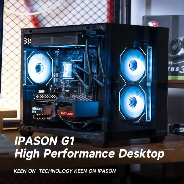 Alt view image 5 of 7 - IPASON Xelra Gaming Desktop PC , Ryzen7 5700X, Geforce RTX 5060 8G , 16GB DDR4,1TB NVMe SSD,550W  PSU, Liquid Cooler,Wi-Fi,ARGB Fans , Windows 11  ,Prebuilt Gaming Pc New compute