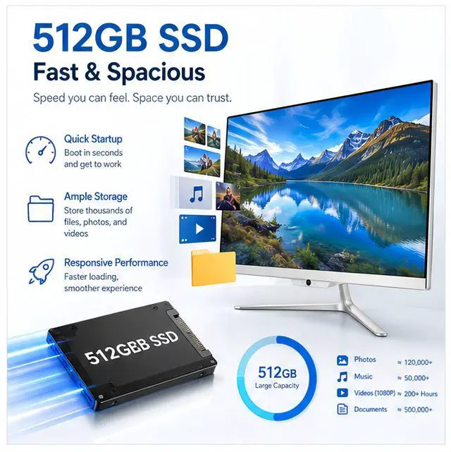 Alt view image 4 of 7 - All in one pc 24" FHD Display Intel Core i7 up to 4.0GHz 16GB RAM 512GB SSD Windows 10,Mouse,Keyboard ,White
