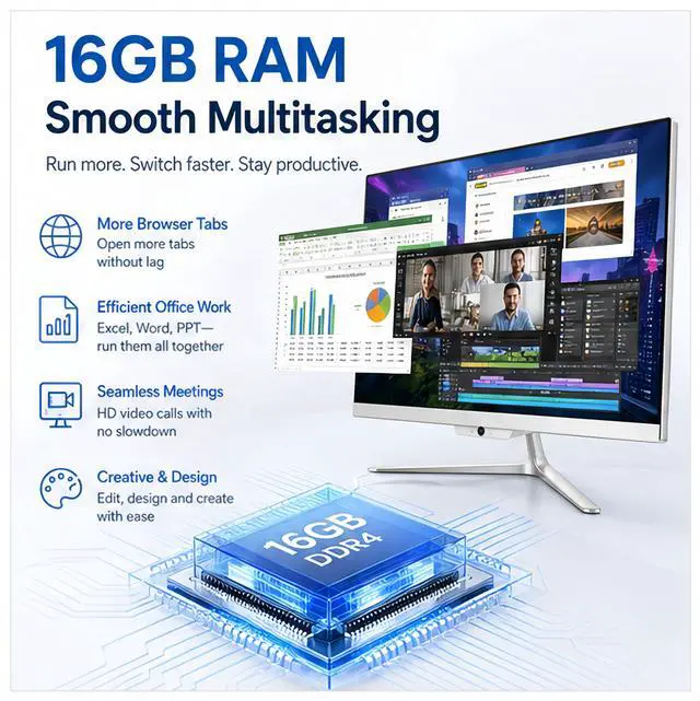 Alt view image 3 of 7 - All in one pc 24" FHD Display Intel Core i7 up to 4.0GHz 16GB RAM 512GB SSD Windows 10,Mouse,Keyboard ,White