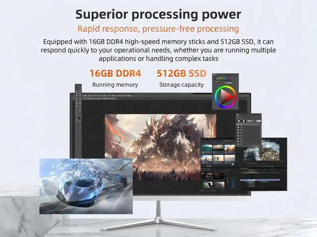Alt view image 7 of 7 - All in one pc 24" FHD Display Intel Core i7 up to 4.0GHz 16GB RAM 512GB SSD Windows 10,Mouse,Keyboard ,White
