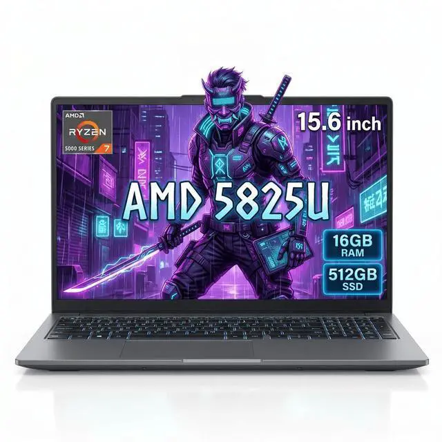 Main image of Laptop 15.6" FHD IPS Gaming Laptop AMD Ryzen 7 5825U 16GB DDR4 512GB SSD Windows 11 Pro Backlit Keyboard Gray Graphite