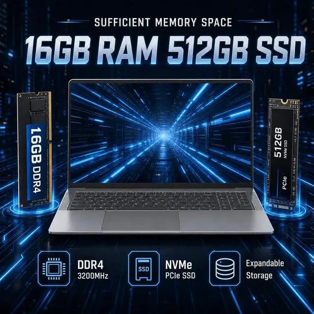 Alt view image 4 of 7 - Laptop 15.6" FHD IPS Gaming Laptop AMD Ryzen 7 5825U 16GB DDR4 512GB SSD Windows 11 Pro Backlit Keyboard Gray Graphite