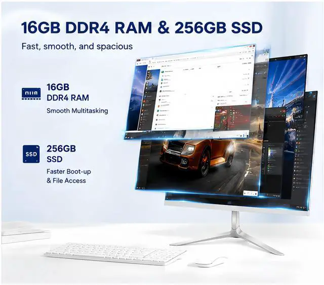 Alt view image 3 of 6 - All-in-One Desktop 21.5" Fhd Display Intel Core i7 up to 3.3GHz 16GB RAM 256GB SSD Windows 10,Mouse,Keyboard