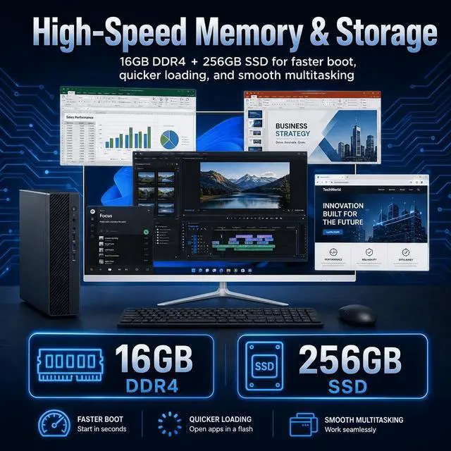 Alt view image 3 of 7 - All-in-One Desktop 21.5 FHD Display, Intel Core i7 Processor Up to 3.3GHz, 16GB RAM 256GB SSD, Windows 10 with Keyboard and Mouse
