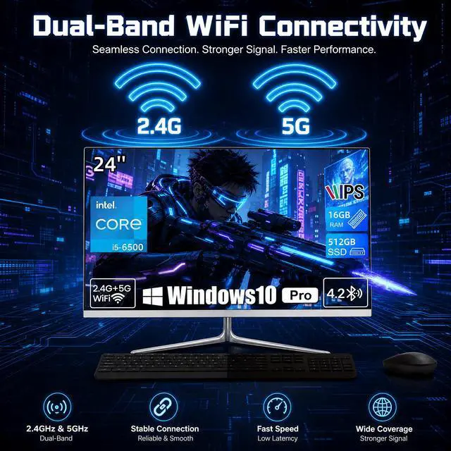 Alt view image 3 of 7 - Toemaagic All-in-One Desktop 24 FHD Display Intel Core i5-6500 16GB RAM 512GB SSD Windows 10,Mouse,Keyboard ,White