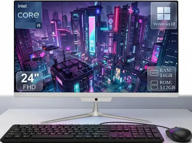 Main image of TOEMAAGIC All-in-One Desktop 24 FHD Display Intel Core i5 16GB RAM 512GB SSD Windows 10,Mouse,Keyboard ,White