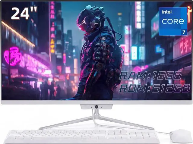 Main image of TOEMAAGIC All-in-One Desktop 24" FHD Display Intel Core i7 up to 4.0GHz 16GB RAM 512GB SSD Windows 10,Mouse,Keyboard ,White