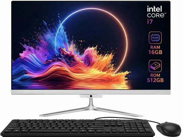 Main image of All-in-One Desktop 24" FHD Display Intel Core i7 up to 4.0GHz 16GB RAM 512GB SSD Windows 10,Mouse,Keyboard ,White