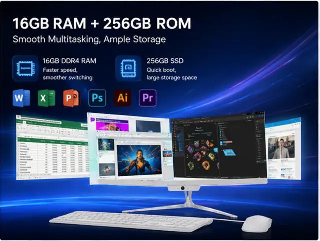Alt view image 5 of 7 - All-in-One Desktop 24" FHD Display Intel Core i7 up to 4.0GHz 16GB RAM 256GB SSD Windows 10,Mouse,Keyboard ,White