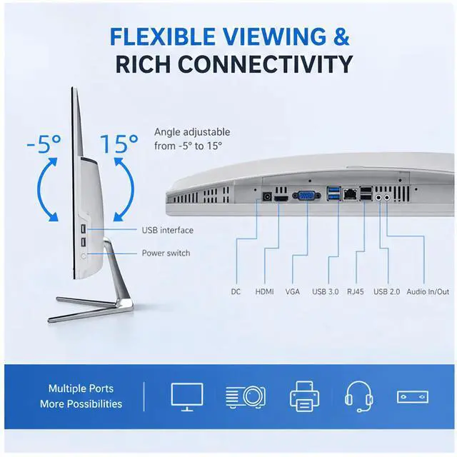 Alt view image 3 of 7 - 24 Inch FHD All-in-One Desktop PC Intel Core i7 4.0GHz 16GB RAM 256GB SSD Windows 10 with Wired Keyboard & Mouse (White)