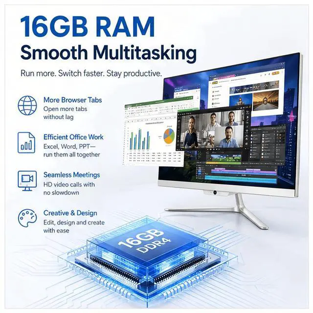 Alt view image 7 of 7 - 24 Inch FHD All-in-One Desktop PC Intel Core i7 4.0GHz 16GB RAM 256GB SSD Windows 10 with Wired Keyboard & Mouse (White)