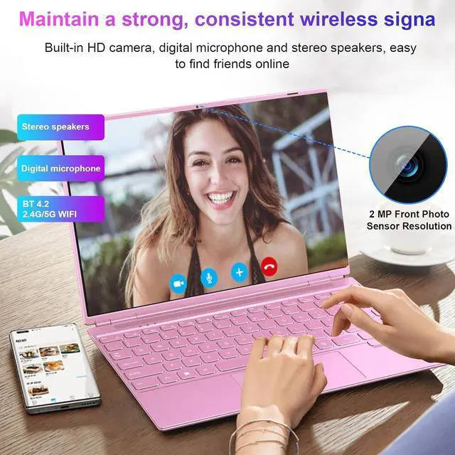 Alt view image 6 of 6 - Toemaagic Laptop 15.6 FHD Business laptop, Intel Alder Lake-N95, 16GB RAM, 1TB SSD, Windows 11, WiFi5, Pink