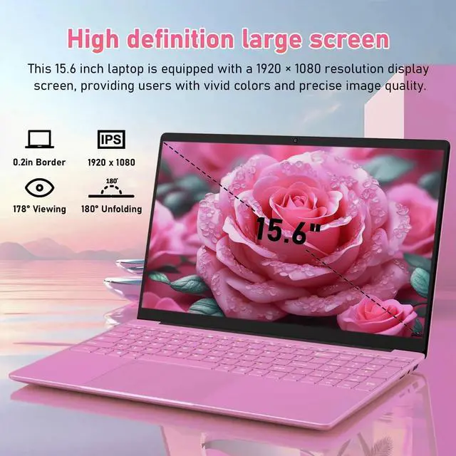 Alt view image 2 of 6 - Toemaagic Laptop 15.6 FHD Business laptop, Intel Alder Lake-N95, 16GB RAM, 1TB SSD, Windows 11, WiFi5, Pink