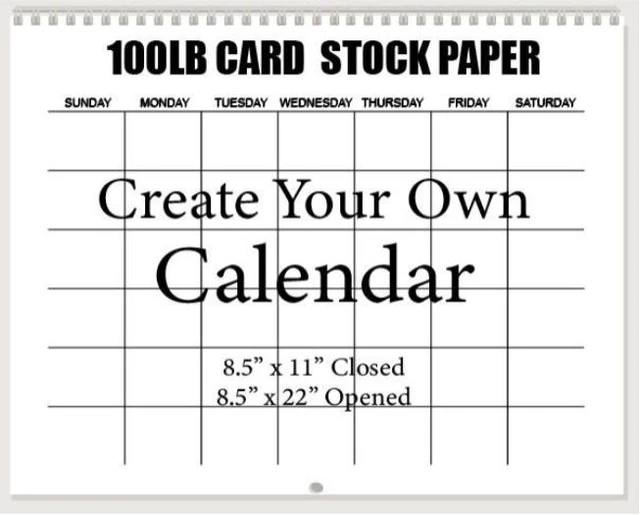 Main image of Spiral Bound Hanging Monthly Calendar, Create Your Own Blank Scrapbook Wall Calendar, Undated, 8.5 Inch X 22 Inch Size Closed, 8.5 x 11inch Size Open, DIY Spiral Bound