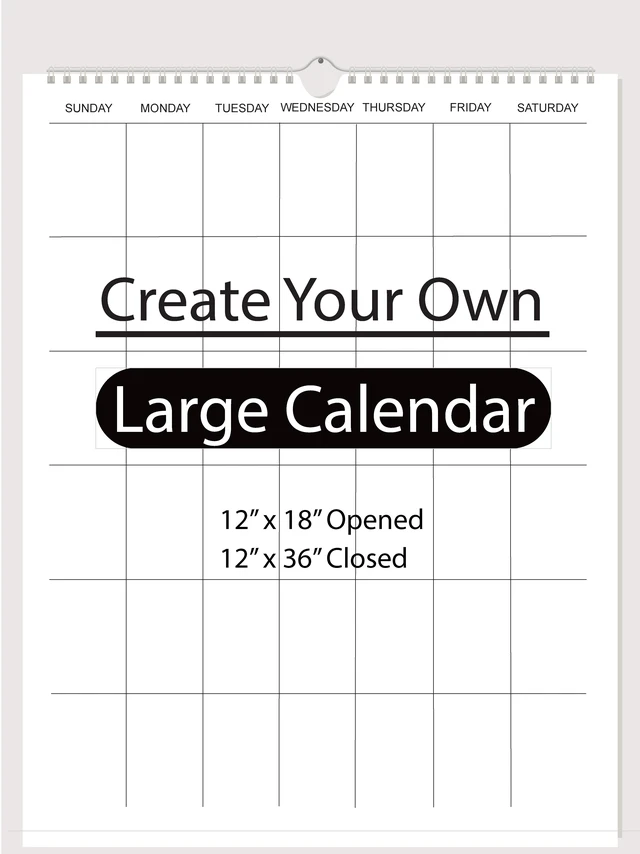 Main image of Large Blank Wall Calendar 2026-2027, DIY Custom Monthly Calendar Planner, Hanging Spiral-Bound Scrapbook Calendar, Personalized Wall Organizer for Home Office, 12 x 36 Inch
