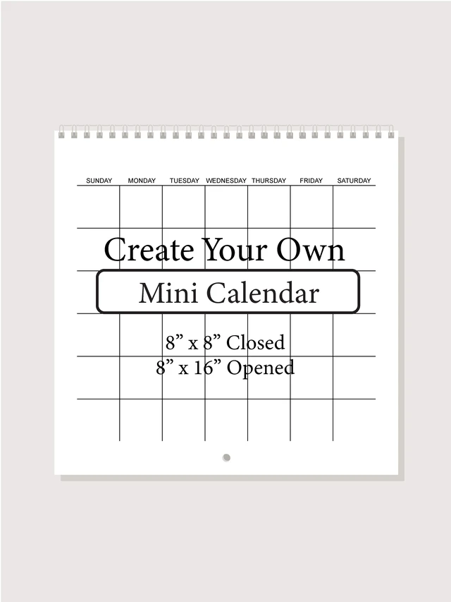 Main image of Spiral Bound Hanging Monthly Calendar, Create Your Own Blank Scrapbook Wall Calendar, Undated, 8 Inch X 8 Inch Size Closed, 8 x 16 Inch Size Open, DIY Spiral Bound Hanging
