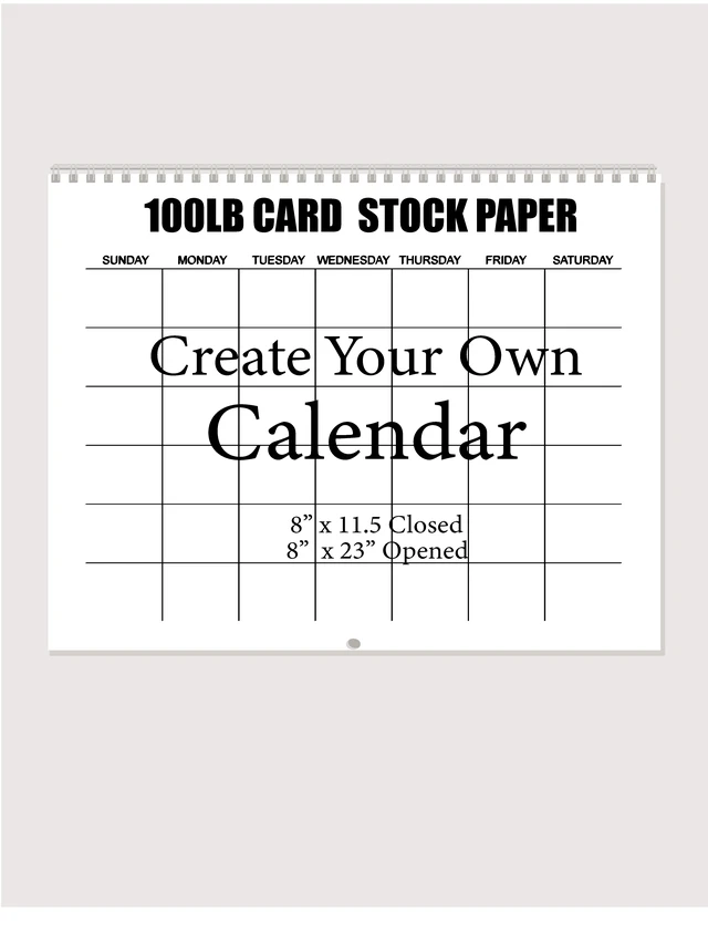Main image of Spiral Bound Hanging Monthly Calendar, Create Your Own Blank Scrapbook Wall Calendar, Undated, 8 Inch X 11.5 Inch Size Closed, 8 x 23 inch Size Open, DIY Spiral Bound