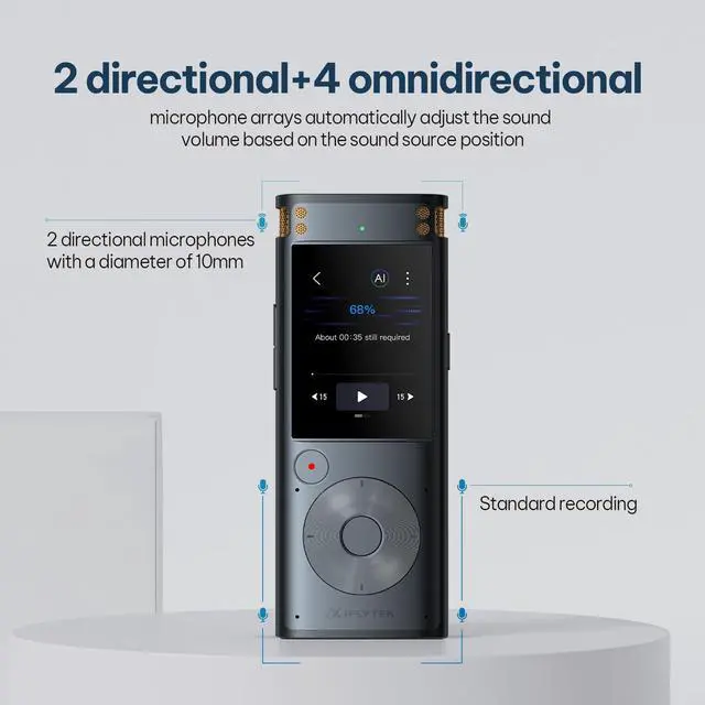 Alt view image 6 of 7 - Offline AI Voice Recorder with Playback, Secure Digital Recorder with 5-Language Voice-to-Text, Noise Reduction, Local Storage for Meetings, Lectures, Interviews & Learning, No Subscription