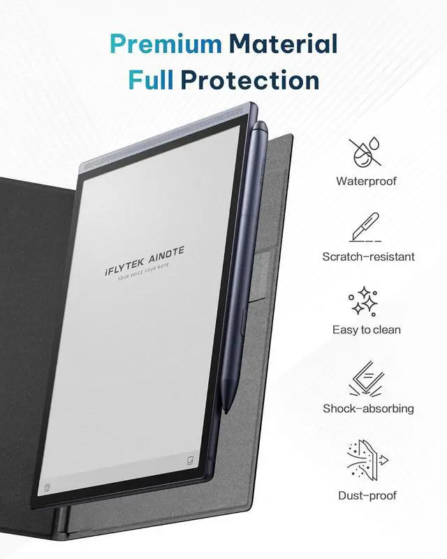 Alt view image 3 of 6 - iFLYTEK Protective Folio Case for iFLYTEK AINOTE Air2 Note-Taking Tablet 8.2", Premium PU Leather, Slim& Lightweight, Durable Cover with a Pen Clip for E-Ink Writing Tablet, Water and Dustproof