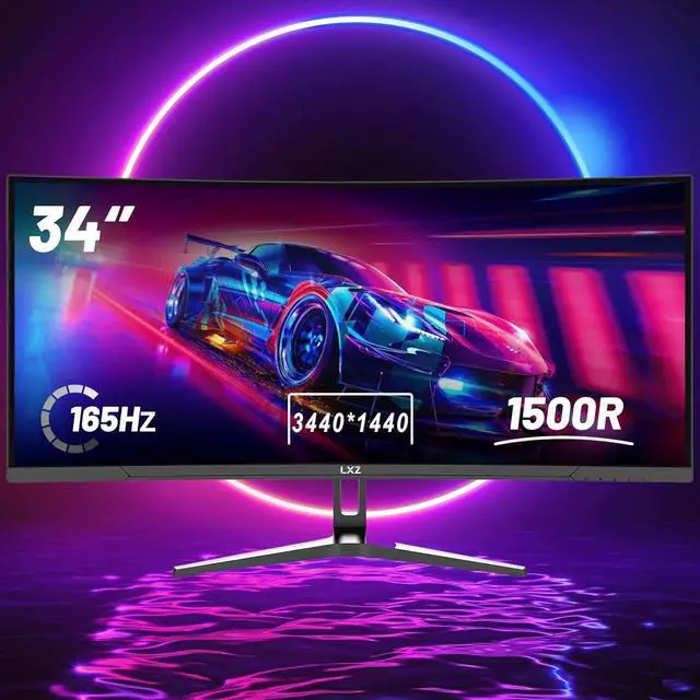 Alt view image 7 of 7 - LXZ 34 Inch Gaming Monitor 1500R, UWQHD(3440 x 1440) 165hz Frameless Display 100% sRGB, Wide Viewing Angle, Display Port HDMI - Black