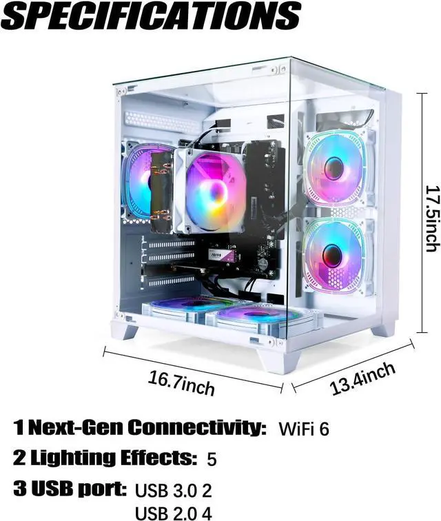 Alt view image 7 of 7 - LXZ Desktop Gaming Computer, R7 5700G, 4.4GHz, 32GB DDR4, 1TB NVMe SSD