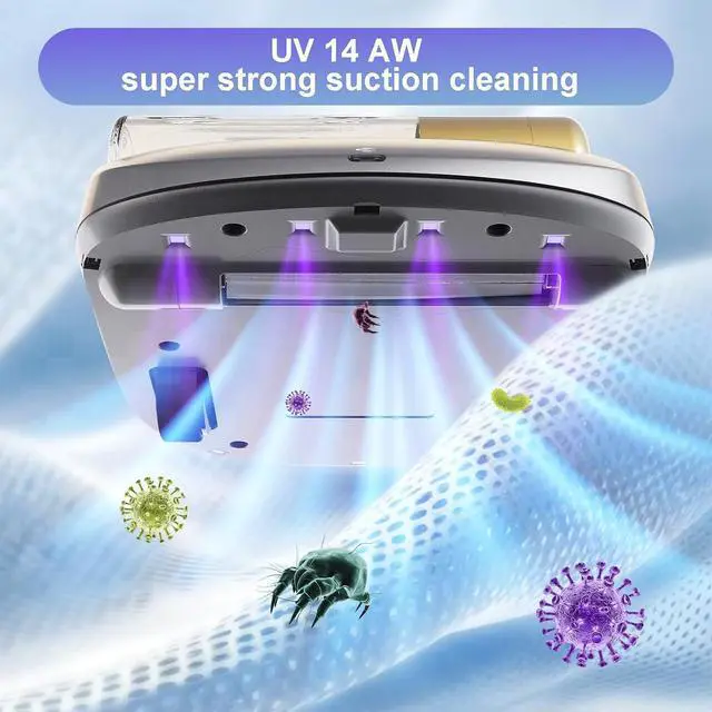 Alt view image 3 of 7 - CREATULIZE Mattress Vacuum Cleaner,14AW Strong Suction & 270nm UV-C Light Bed Vacuum Cleaner,Fully Automatic Dust Mite Vacuum Cordless with HEPA Filtration for Bed Sheets, Sofa, Pet Hair