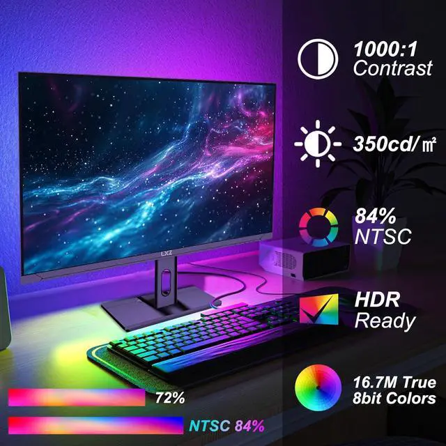 Alt view image 5 of 7 - LXZ 27 inch Gaming Monitor, 144hz Monitor, 3840 * 2160P, 4K UHD, IPS Display, Eye Care, Adjustable Vertical Monitor, Support FreeSync & G-Sync, DP&HDMI, Wall Mount - Black
