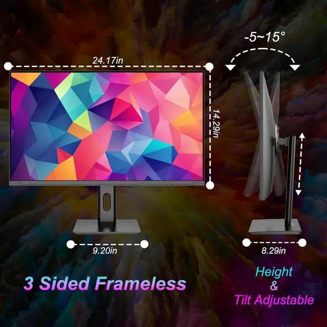 Alt view image 6 of 7 - LXZ 27 inch Gaming Monitor, 144hz Monitor, 3840 * 2160P, 4K UHD, IPS Display, Eye Care, Adjustable Vertical Monitor, Support FreeSync & G-Sync, DP&HDMI, Wall Mount - Black